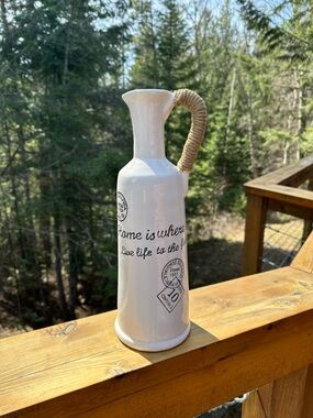 Ashland White Ceramic Bottle Vase with Rope-Wrapped Handle